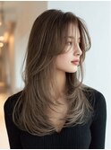 顔周りカットハッシュカットダークブラウンワンホンレイヤー韓国