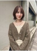 グレーベージュ切りっぱなし外ハネボブザクザクレイヤー