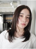 ミディアムロング顔周りレイヤーおくれ毛前髪万代新潟