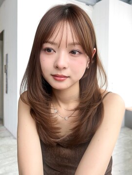 フェイスフレーミング前髪カット顔周りレイヤーロング_F31068