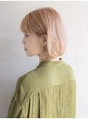 ぱっつんボブ/くすみピンク/ニュアンスカラー/抜け感/大人可愛い