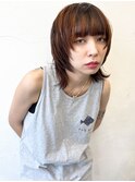 くびれヘアアプリコットオレンジ夏ハイライトカラーウルフカット