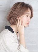 ワンレンボブ/ショートボブ/ボブヘア/ヘーゼルベージュボブ