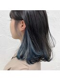イヤリングカラーネイビーブルー切りっぱなしボブ寒色系カラー