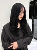 12721黒髪グレーアッシュ韓国風巻き姫カットレイヤーワンカール