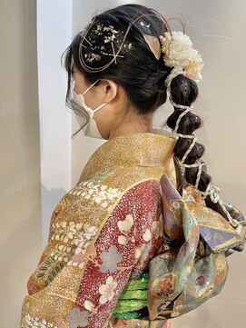 ピノリコ Hair&make pinorico 成人式＊編み下ろし金箔水引ドライフラワー