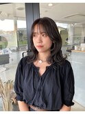 ミディアムレイヤー 韓国ヘア アッシュグレージュ