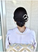 七五三の母、編み込みシニオン