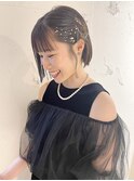 深澤/前髪カット/ミニボブ/ヘアセット/金箔アレンジ/結婚式