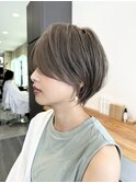 小顔カットショートボブ大人可愛いアッシュオリーブ20代30代40代