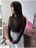 ロング　ストレートパーマ　姫カット　縮毛矯正　オリーブグレー