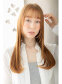 透明感オレンジベージュ姫カットレイヤーロングZ戸頭20代30代
