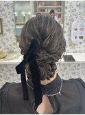 ふわふわシニヨン/リボンヘア/結婚式/参列ヘア/お呼ばれヘア/