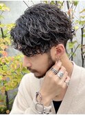 原宿波巻きスパイラルパーマメンズカットラウンドマッシュ30代