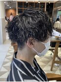 □アッシュブラックハイライトマッシュパーマウルフ