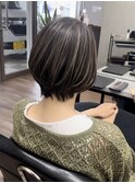 白髪ぼかし脱白髪染めショートヘアショートボブカットハイライト