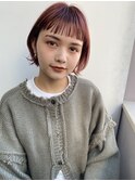 ボブ/ショートボブ/オン眉/ピンクブラウン