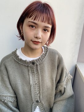 ボブ/ショートボブ/オン眉/ピンクブラウン