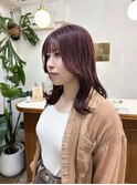 ミディアムレイヤーカット/チェリーレッド/ピンクカラー/恵比寿