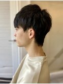 MEN'S HAIR束感ショートアッシュブラックウルフマッシュパーマ