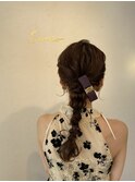 編み下ろし　ローポニー　玉ねぎヘア　参列ヘア