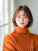 小顔ボブルフネビージュ30代40代ショート6