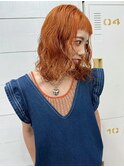 オレンジカラー×くるくるパーマ