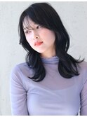 こなれミディ/前髪/黒髪/ボブルフ/ネビージュ/小顔/ワンレン