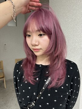 天神美容室 ウルフレイヤーカットハッシュカットグレージュ