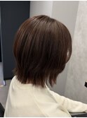 切りっぱなしボブ ピンクブラウン