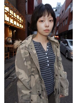ネルケ 立川(nelke) 暗髪ショートボブシースルーバング外ハネ立川小顔