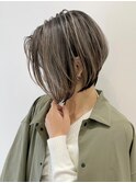 外国人風ショートボブ ハイライト グレージュ 白髪ぼかし t512