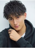 ソフトツイスト刈り上げ黒髪マッシュ/波巻き/シャドウパーマ