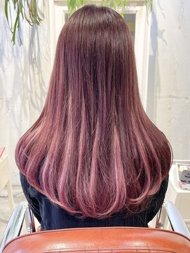 コンビネーション(combination) インナーカラー レッドピンクカラー インナーブリーチ