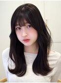ダークブラウン くびれミディアム イメチェン 前髪