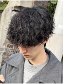渋谷波巻きパーマメンズカットルーズパーマラウンドマッシュ強め