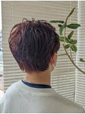 20代30代40代メンズフェザーマッシュ束感ダークレッド　3/5