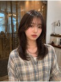 ミディアムレイヤー顔周りレイヤーブラウン韓国ヘア京都河原町