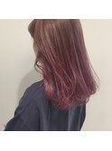 ピンクアッシュグラデーションカラー ヴェールウェーブ セミディ