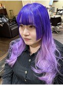 バイオレットブルー グラデーションカラー 姫カット