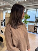 ウルフレイヤーグレージュ透明感カラーミディアムストレート
