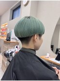 刈り上げマッシュ ミント ブリーチ ブルマカラー 三宮ハイトーン