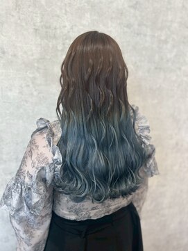 ヘアーワークス ボナ ウニクス店(HAIR WORKS bona) 透明感溢れる◎海色グラデーションウェーブ/ブリーチ/Wカラー