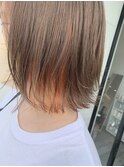 オレンジインナーカラー　ミニボブ