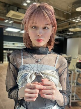 ランテルディ 渋谷(LANTERDIT) ケアブリーチ　ホワイトピンクカラー　シースルーバング　韓国風