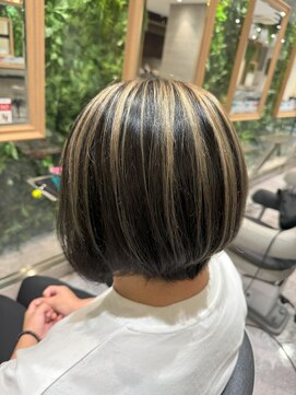 白髪カバーアンブレラカラーハイライトボブ