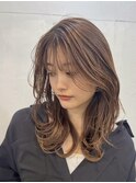 くびれ アプリコットオレンジ 夏のヘアアレンジハイライトカラー