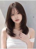 ミディアムレイヤー韓国ヘア顔周りレイヤーグレージュカラー黒髪