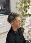 メンズハイライト刈り上げショートアップバング