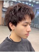 スパイラルパーマツイストパーマアップバング短髪メッシュ